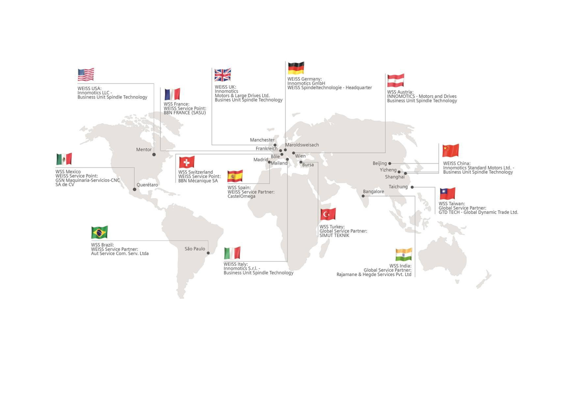 Weiss Spindle Global Presence Map